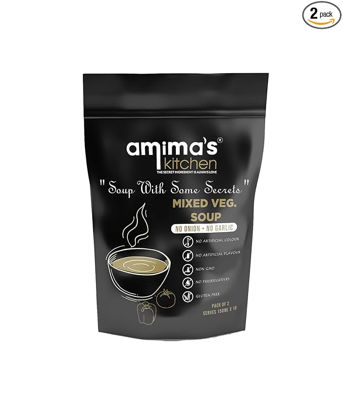Amima's Kitchen Mixed Veg. Jain Soup (No Onion No Garlic) - 100 Grams [Serves 10] | Instant Soup Mix Powder | Ready To Cook | No Artificial Flavour & Colour | Gluten Free | Non GMO | Healthy Soup