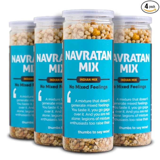 Omay Foods Navratan Mixture, 100g Jar (Pack of 4) | 9 Superfoods | Oil-Free, Roasted Not Fried | Chatpata Namkeen | Millets, Moong & Chickpea | Healthy Snack for Weight Loss | Tea Time Snack