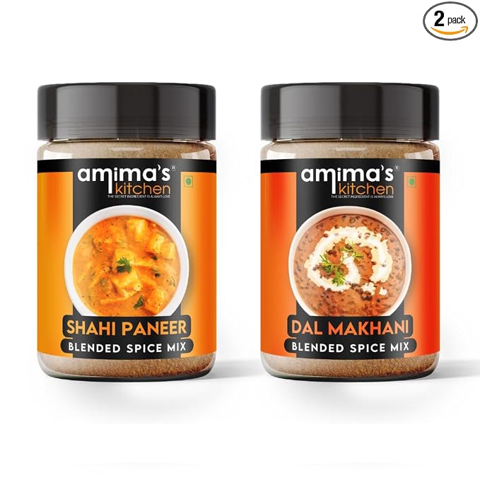 Amima's Kitchen Combo Of Shahi Paneer + Dal Makhani Jain Spice Mix (No Onion No Garlic) – 100 Grams (Pack of 2) | Blended Spice Mix | For Healthy and Delicious Cooking | No Synthetic Flavour & Color | Ready Masala Powder