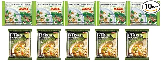 MAMA Vegetarian Gluten Free Combo Pack Of 10 - Rice Vermicelli Noodles And Rice Vermicelli Clear Soup - 550 Gram