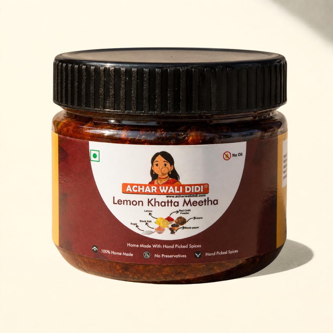 Achar Wali Didi Lemon Khatta Meetha Pickle | Homemade Oil-Free Nimbu ka Achar with No Onion or Garlic | Traditional Lemon Chunda Style Sweet & Sour Pickle | Didi's Taste, Indian (500g)