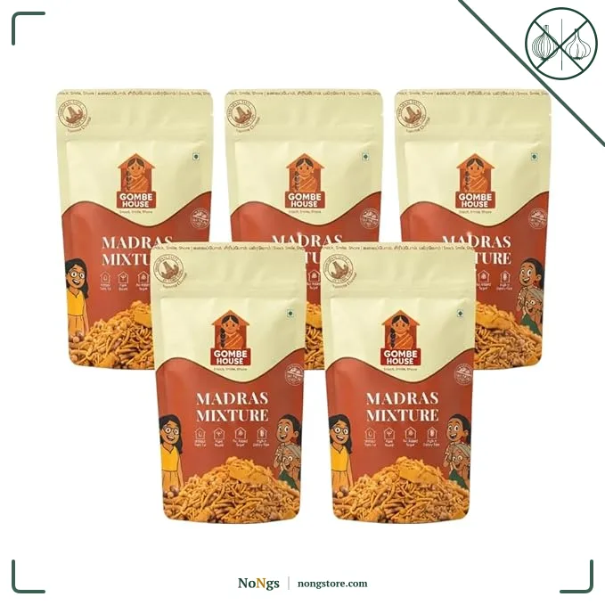 Gombe House Madras Mixture 120g Each (Pack of 5, 600g Total) Authentic South Indian Namkeen Crispy Crunchy Tea Time Snack No Palm Oil No Preservatives Vegan Traditional Homemade Taste