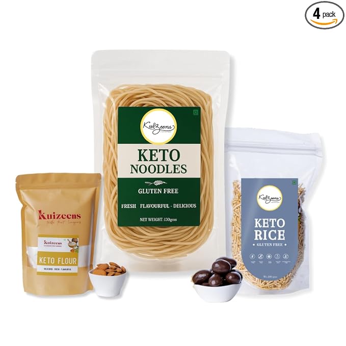Millet Me by Kuizeens Keto Hamper - 450g | Keto Flour 250g/Noodles 110g/Rice 100g/4 Pcs Chocolate |Extremely Low Carb Atta|Zero Added Sugar Keto Sweets|Jain | No Onion & Garlic
