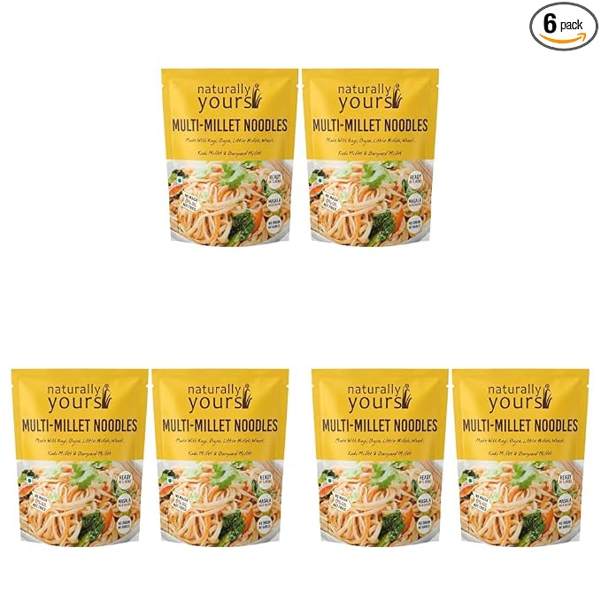 Naturally Yours Multi Millet Hakka Noodles | Ragi, Bajra, Little, Kodo & Barnyard Millet with Whole Wheat | No Maida, No Onion No Garlic, Jain Friendly, Vegan, Preservative Free | 180g Pack of 6