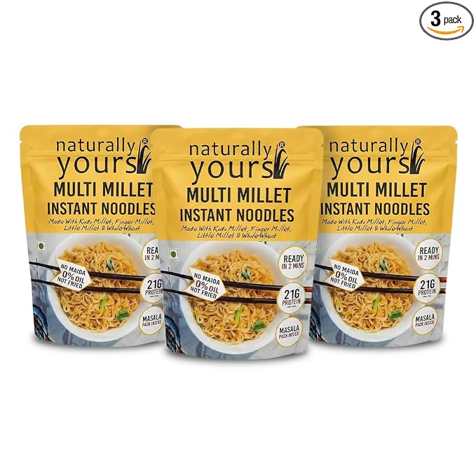 Naturally Yours Multi Millet Instant Noodles 175g | Kodo & Little Millet + Whole Wheat | 21g Protein | High Fiber | No Maida | Non-Fried | No Onion No Garlic Jain-Friendly | Tastemaker | Pack of 3