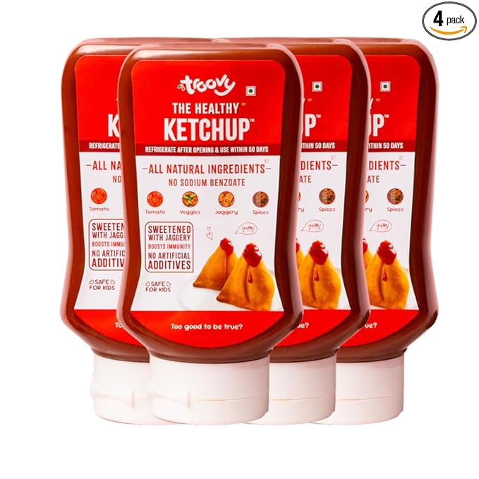Troovy Healthy Tomato Sauce | 100% Chemical Free | No Preservatives | No Processed Sugar (uses Jaggery) | No MSG | No Sodium Benzoate | All Natural Ingredients | Contains Minerals Like Iron | Tastes like Regular Tomato Ketchup (PO4)