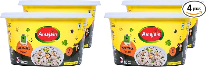 Amajain Instant Sattvik Healthy Veg Pulao, Ready-to-Eat, No Added Preservatives, No Added Flavours, Jain-Friendly, 70g (Pack of 4)