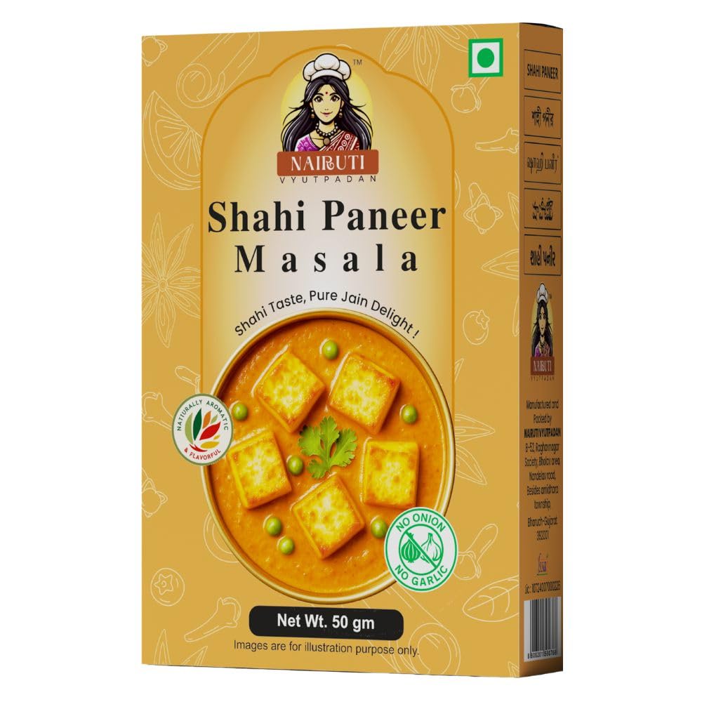 Nairuti Vyutpadan Jain Shahi Paneer Masala 50g | No Onion No Garlic | Authentic Satvik & Jain-Friendly Paneer Gravy Masala | Rich Creamy Flavor | Pure & Natural Indian Spice Blend