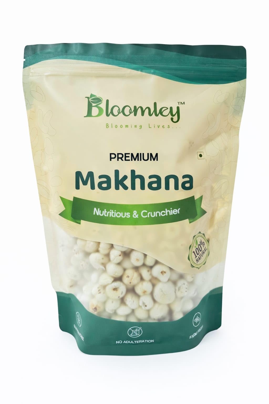 BLOOMLEY Premium Makhana (Fox Nuts), Whole Lotus Seeds, Light Crunchy Texture with Mild Natural Taste, Ready to Eat Snack, 200g