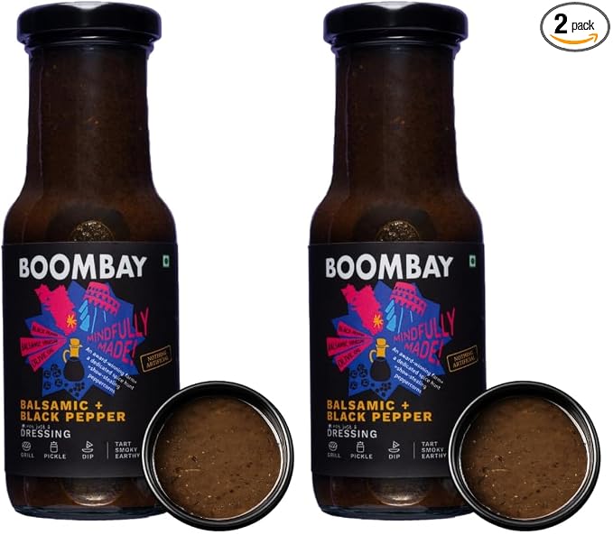 BOOMBAY Balsamic + Black Pepper Salad Dressing 220g | Nothing Artificial | No Bad Oils | No Refined Sugars | Plant Based | No Onion or Garlic | Use for Pasta Topping, Marinade, Dip with Bread, Pickle