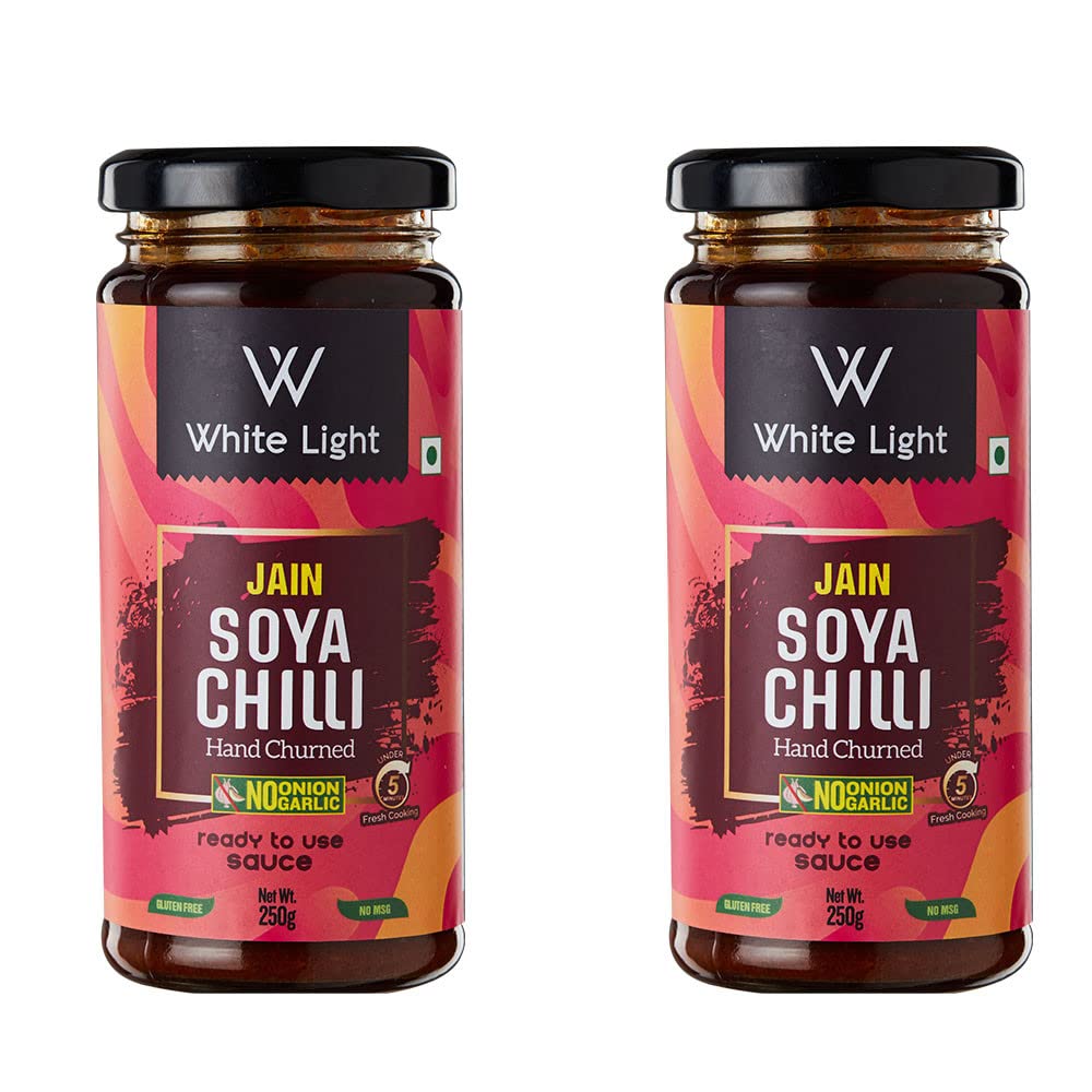 White Light Food Jain Soya Chilli Sauce l Vegan and Natural Ingredients l Ready to Eat Healthy Food (Pack of 2, 250g Each)