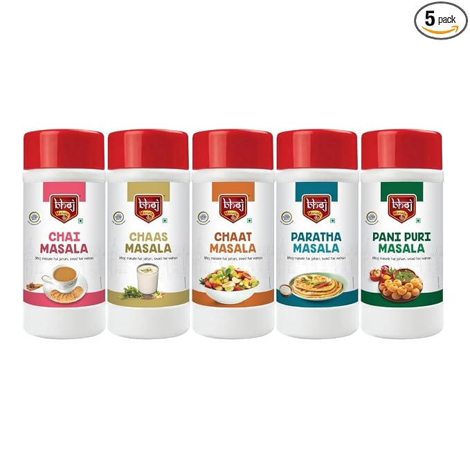 Bhoj Masale Chai, Chaas, Chaat, Paratha And Panipuri Masala Powder Combo Pack 450GM Each Gross Total 2.5 KG (Net 2.25 kg) | Top Up Masale For Kitchen. No Colour, No Preservatives, No Onion & No Garlic ( Jain Friendly)