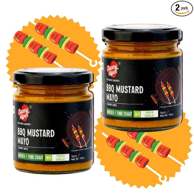 Saucy Affair No Onion No Garlic Sauce | Barbeque Sauce | Tandoori Sauce | BBQ Sauce | Pizza Pasta Sauce | Jain Sauce Pack of 2, 160 gram