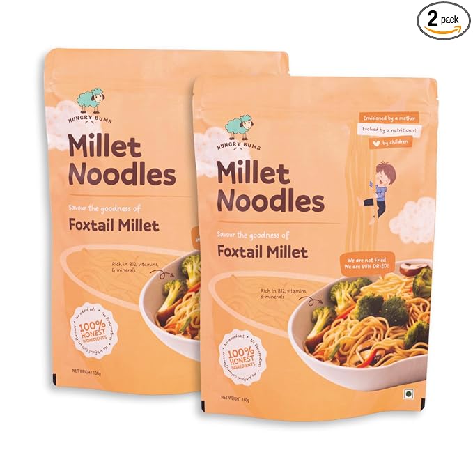 Foxtail Millet Noodle - Pack Of 2 (180gm each) | Sun Dried, Vegan Noodle| Rich in Magnesium and Vitamin B12 | No Maida Noodle | No MSG, No Preservative