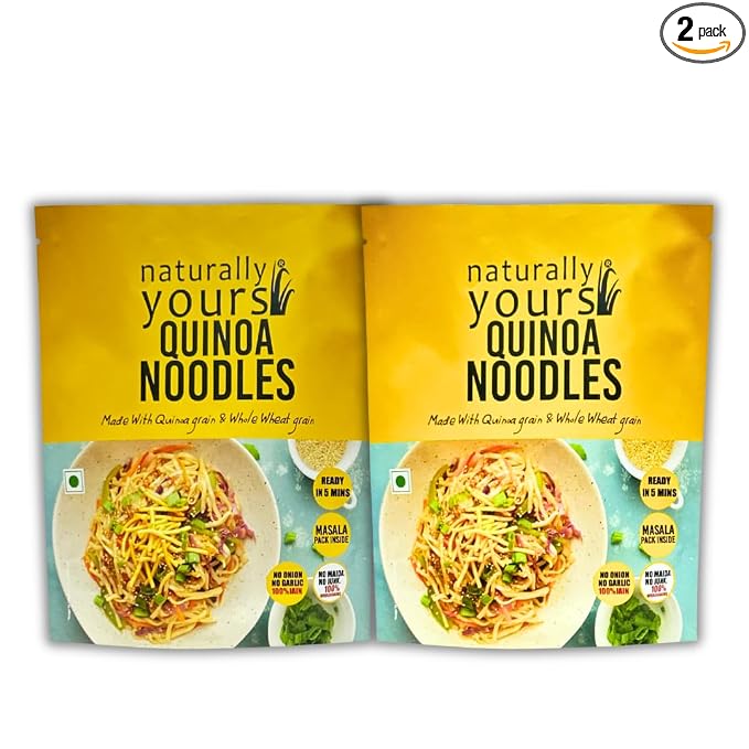 Naturally Yours Quinoa Hakka Noodles | Made with Quinoa & Whole Wheat | No Maida, No Onion No Garlic, 100% Jain Friendly, Non-Fried, Vegan, Preservative Free, No MSG | High Protein & Fiber | Tastemaker Included | 180g (Pack of 2)