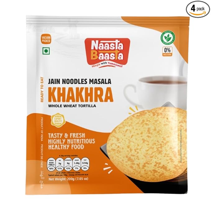 Naasta Baasta Jain Noodles Masala Khakhra - Savory, Crispy, Vegan, Pack of 4, Unique Flavor, Indian Snack 200g, Pack of 4