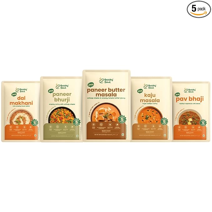Quicky Bowl Ready To Eat Jain Meal Combo | Jain Curry | No Onion No Garlic | Instant Food | (Pack Of 5)