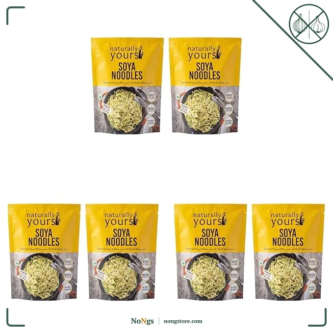 Naturally Yours Soy Hakka Noodles | Soybean & Wheat Protein | No Maida, No Onion No Garlic, Jain Friendly, Vegan, Preservative Free, No MSG | High Protein & Fiber | Tastemaker Inside | 180g Pack of 6
