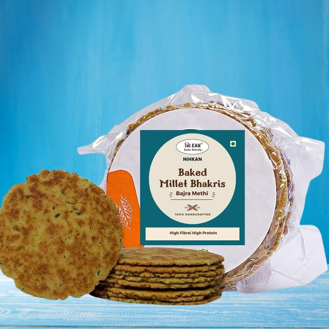 NIHKAN Baked Bajra Methi Bhakhri - 200 Gms | Ready to Eat Millet Snack | Low Calorie No Palm Oil No Preservatives | Healthy Traditional Gujarati Snacks | Made in cold pressed sesame oil
