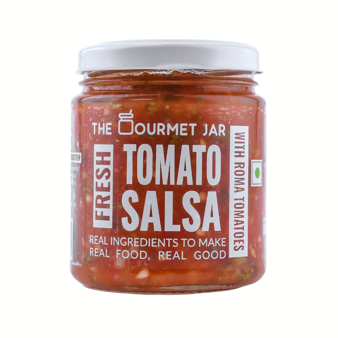 The Gourmet Jar Fresh Tomato Salsa 190g| 100% Natural, No Preservatives, No Artificial Colors, No Artificial Flavours| Vegan| Keto-friendly| Mexican Salsa| Made with Real Tomatoes| Fresh, Herby, Tangy| Enjoy it with Nachos, Tacos, Burrito Bowls & Chips| Pack of 1