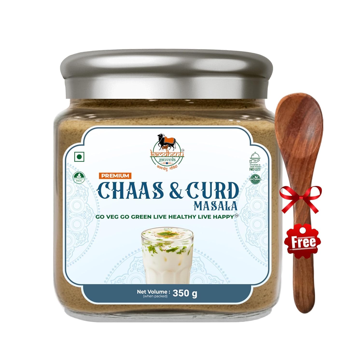 Satvik Sanatani Sawaminaryan, Jain, Vegan Tangy Street-Style Panjabi Chaas Masala | Gujarati Chaas Masala | Blend Natural Ingredients Cumin, Coriander, Pudina, Pink & Black Salt | No Preservatives | FSSAI Certified | No Onion No Garlic | Pack In Premium Organic 350g Glass Jar With Steel Cap (Chaas & Curd Masala)