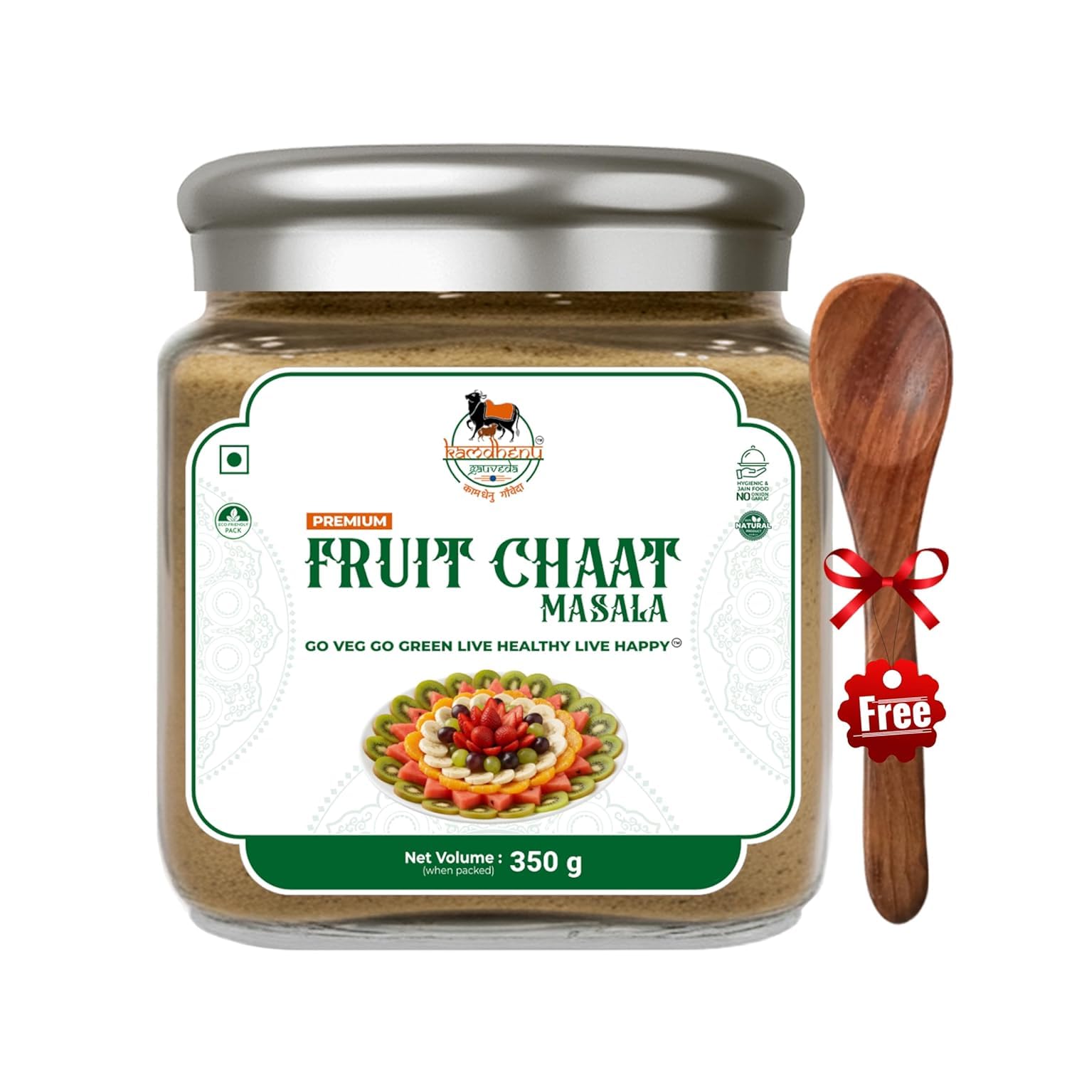 Satvik Sanatani Swaminarayan Jain Vegan Chatpata Fruit Masala 350g | Cumin, Coriander, Pudina, Pink & Black Salt | No Onion No Garlic | No Preservatives | Glass Jar with Steel Cap