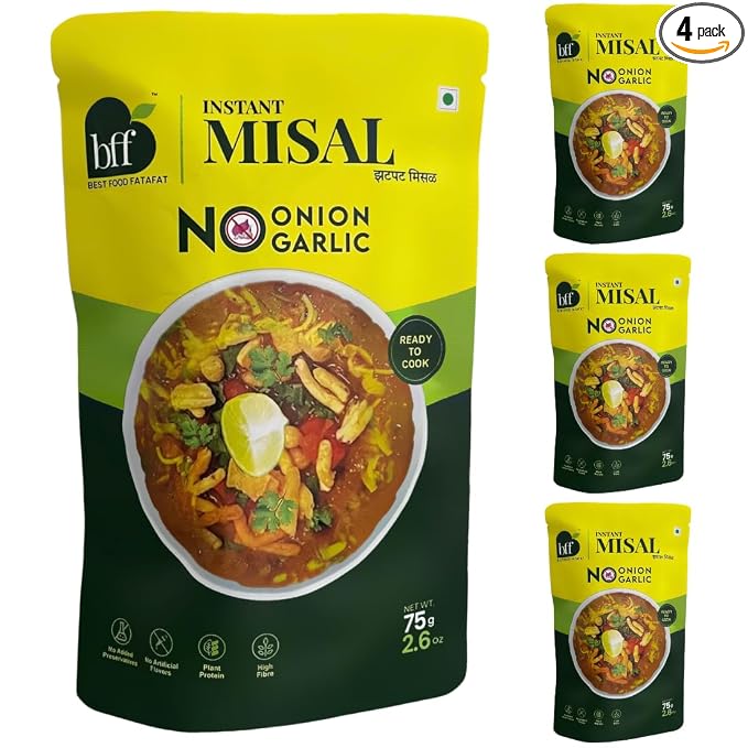 Instant Misal - No Onion, No Garlic | Instant Misal 300g (75g x 4) | Ready To Eat Breakfast Mix, Spicy & Flavorful, Perfect for Busy Mornings.