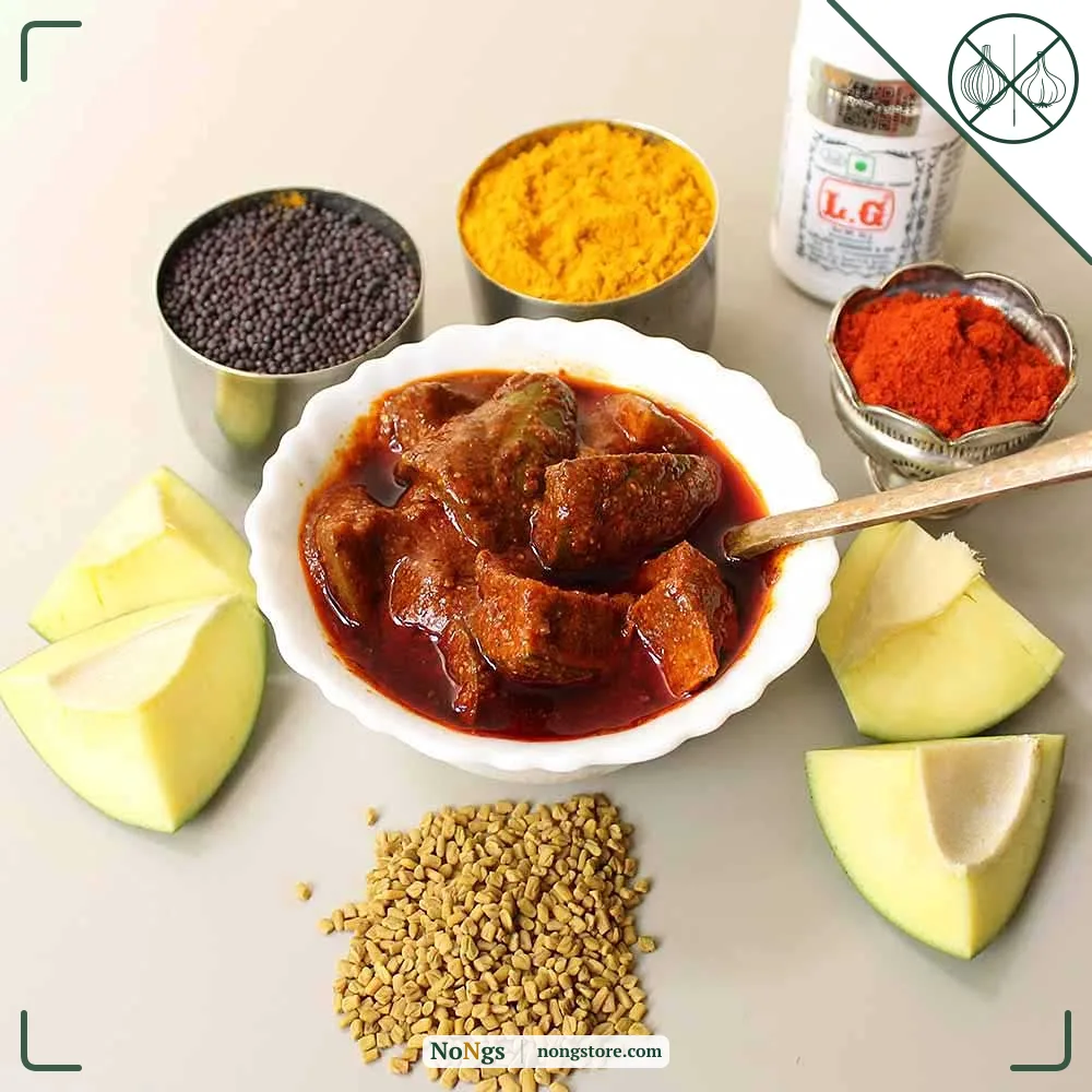 Jain - Mango/Avakaya Pickle Without Garlic - Super Delicious (Made for Jains) Aam Ka Achaar - Homemade and Handmade (250 Grams)