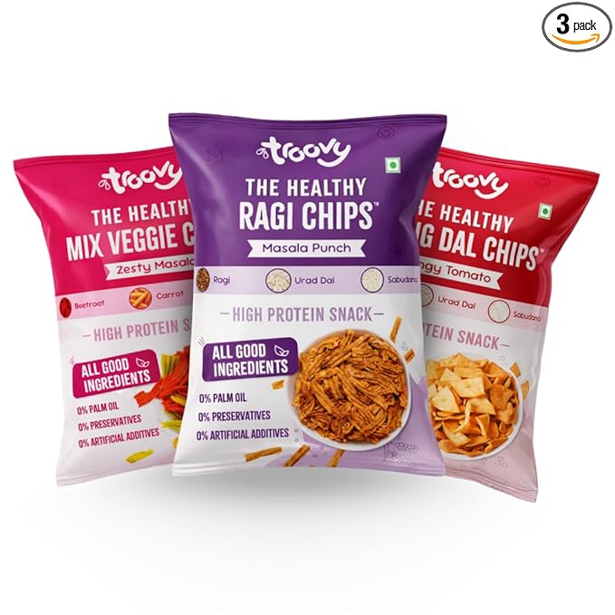 Troovy Healthy Mixed Chips | Tasty & High Protein Snacks | 30% Of Protein Needs | No Palm Oil, Cholesterol or Trans Fats | (Pack of 3)