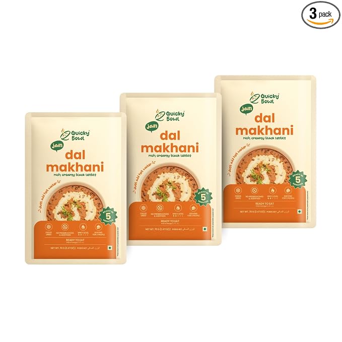 QuickyBowl Jain Dal Makhani | Black Gram Lentil Curry | Ready to eat | Jain Meal | No ONion No Garlic | Veg Food | Instant Food | (Pack of 3)