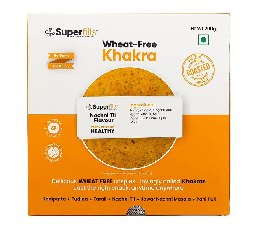Superfills Wheat-Free (Gluten Free) Nachni Till Khakra - 200gm | Diet Snack for Weight Loss | High in Protein & Fiber | | Roasted | Gujarati Handmade | No Garlic & No Onion (Pack of 1)