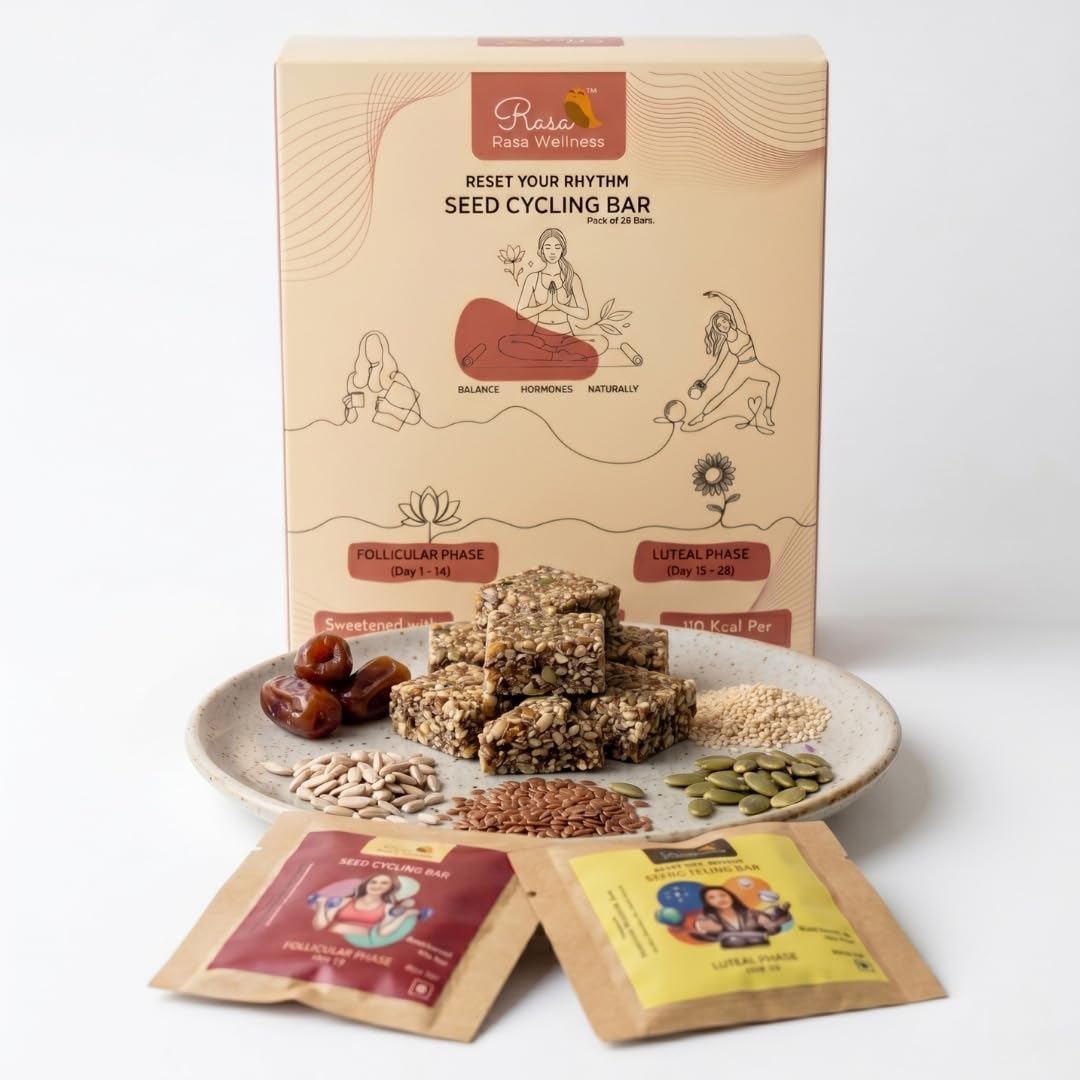 Rasa Seed Cycling Bar 700g | PCOS & PCOM Friendly | 28 Healthy Snack Bars | Supports Menstrual Cycle Wellness | High Fiber | Hormone Balance Snack with Flax, Pumpkin, Sunflower, Sesame & Chia Seeds