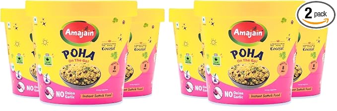 Amajain Instant Sattvik Healthy Poha, Ready-to-Eat, No Added Preservatives, No Added Flavours, Jain-Friendly, 70g (Pack of 6)