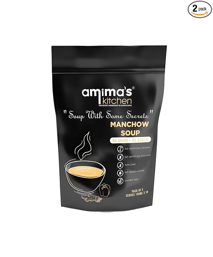 Amima's Kitchen Veg. Manchow Jain Soup (No Onion No Garlic) - 100 Grams [Serves 10] | Instant Soup Mix Powder | Ready To Cook | No Artificial Flavour & Colour | Gluten Free | Non GMO | Healthy Soup