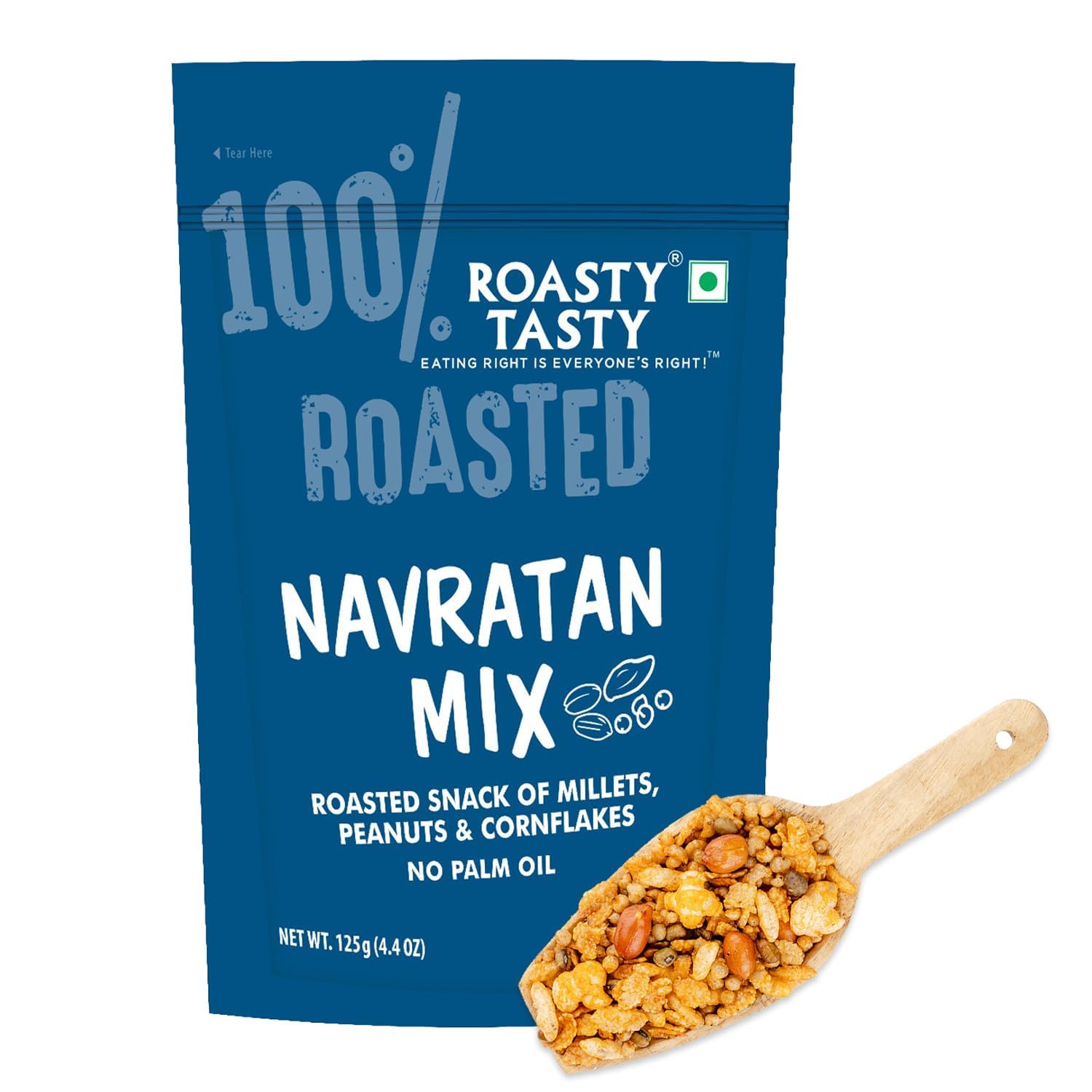 Roasty Tasty Navratan Mix 125g | Healthy Roasted Namkeen with Millets, Peanuts & Dry Fruits | No Palm Oil Snacks & Millet Namkeen | No Added Sugar | Protein-Rich Indian Snack | Guilt-Free Tea Time Mix | Clean Label Snacks for Adults
