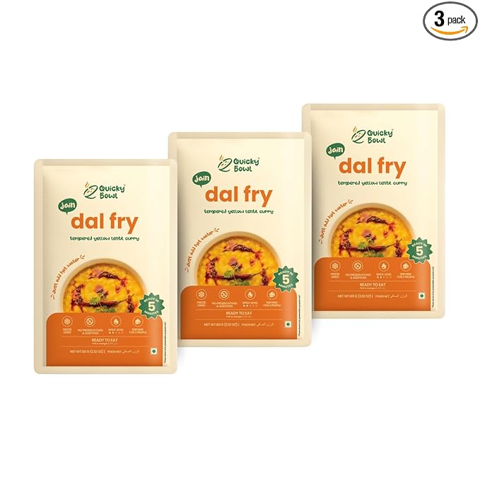 Quicky Bowl Jain Dal Fry|Split Lentil Curry|Ready To Eat|No Onion No Garlic|Instant Food|(Pack Of 3)