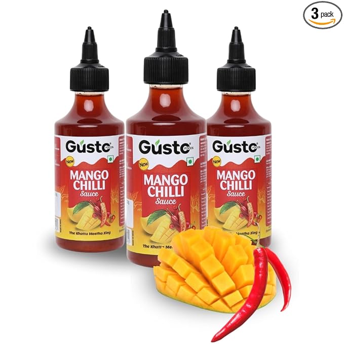 Gusto Foods Mango Sweet Chilli Sauce 720gm (Pack of 3) | Sweet and Sour Mango Sauce | Aam Chutney | Khatta Meetha Pickled | Blend of Ripe Mangoes & Red Chillies | Salad Dressing, Dipping Sauce & Seasoning