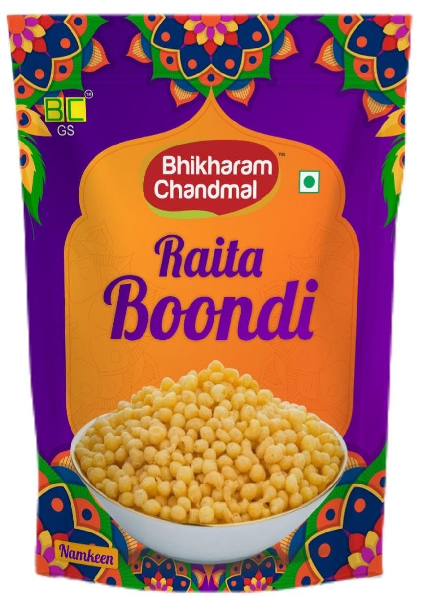 Bhikharam Chandmal's Raita Boondi I 200gms | No Onion No Garlic I 100% Roasted | Fresh from Factory | Travel - Gift Pack | Crunchy, AnyTime Snack I Ready to Eat |