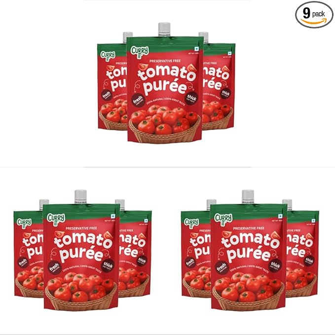 CURRYiT Tomato Puree | Made With 100% Fresh Hand Picked Tomatoes | No onion & Garlic | Tomato Paste For Cooking Pasta & Curries | No Added Preservatives or Colors | Pure & Natural (100g x 3) 300g