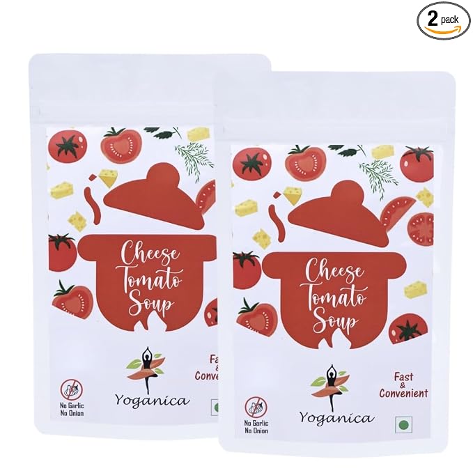 Yoganica Cheese Tomato Soup Premix 100g x 2 (20 Servings) | No Onion No Garlic Pure Veg Instant Powder | Ready-to-Cook Creamy Tomato Soup Mix | Winter Hot Snack | Quick Meal for Home, Office & Travel