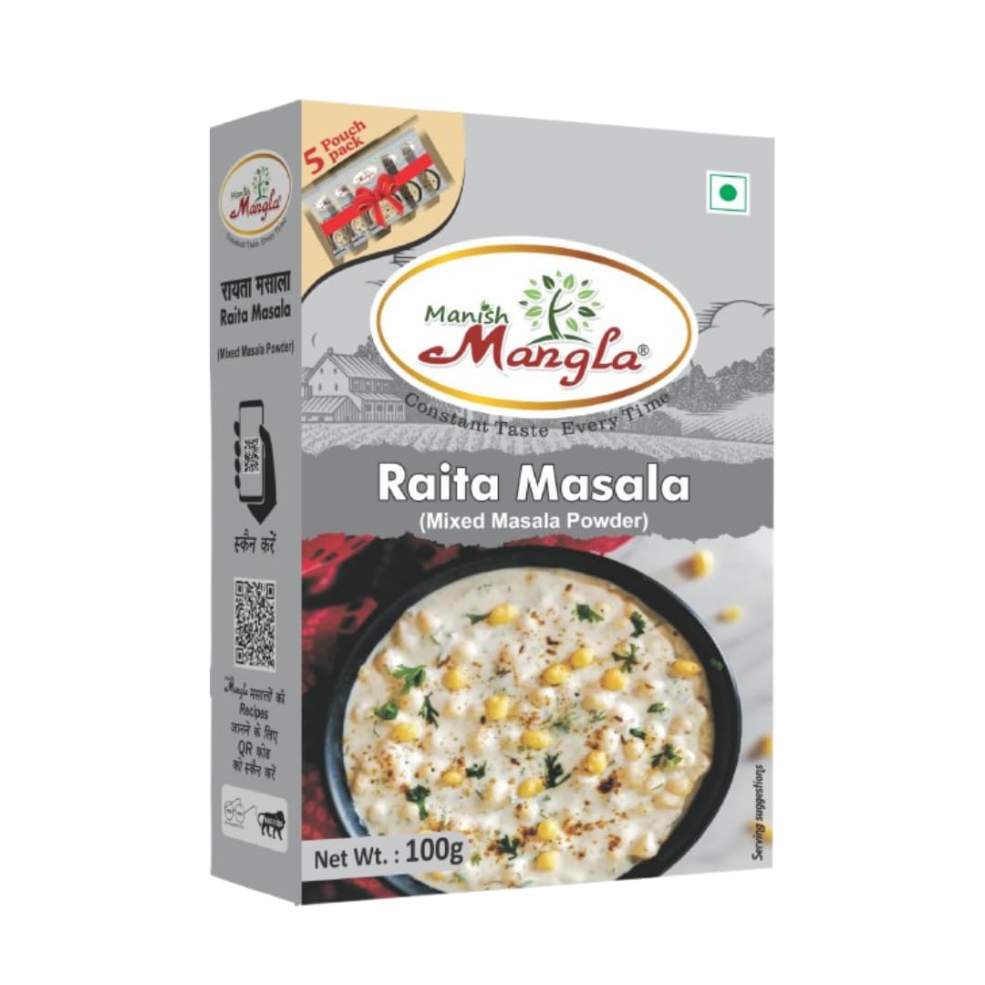 Manish Mangla Raita Masala, Mixed Masala Powder, No Onion No Garlic, 5 Sachets, 100g