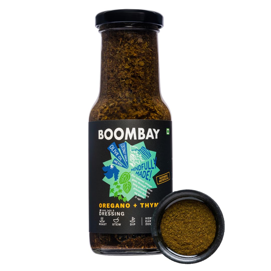 BOOMBAY Oregano+Thyme Salad Dressing 220g | Nothing Artificial |No Bad Oils|Zero Sugar |Plant-Based|No Onion or Garlic| Use to top Pasta, Marinade for Roast, Dip with Snacks,Flavour Stew