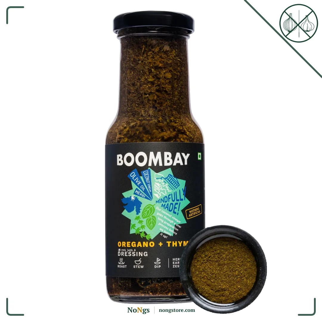 BOOMBAY Oregano+Thyme Salad Dressing 220g | Nothing Artificial |No Bad Oils|Zero Sugar |Plant-Based|No Onion or Garlic| Use to top Pasta, Marinade for Roast, Dip with Snacks,Flavour Stew