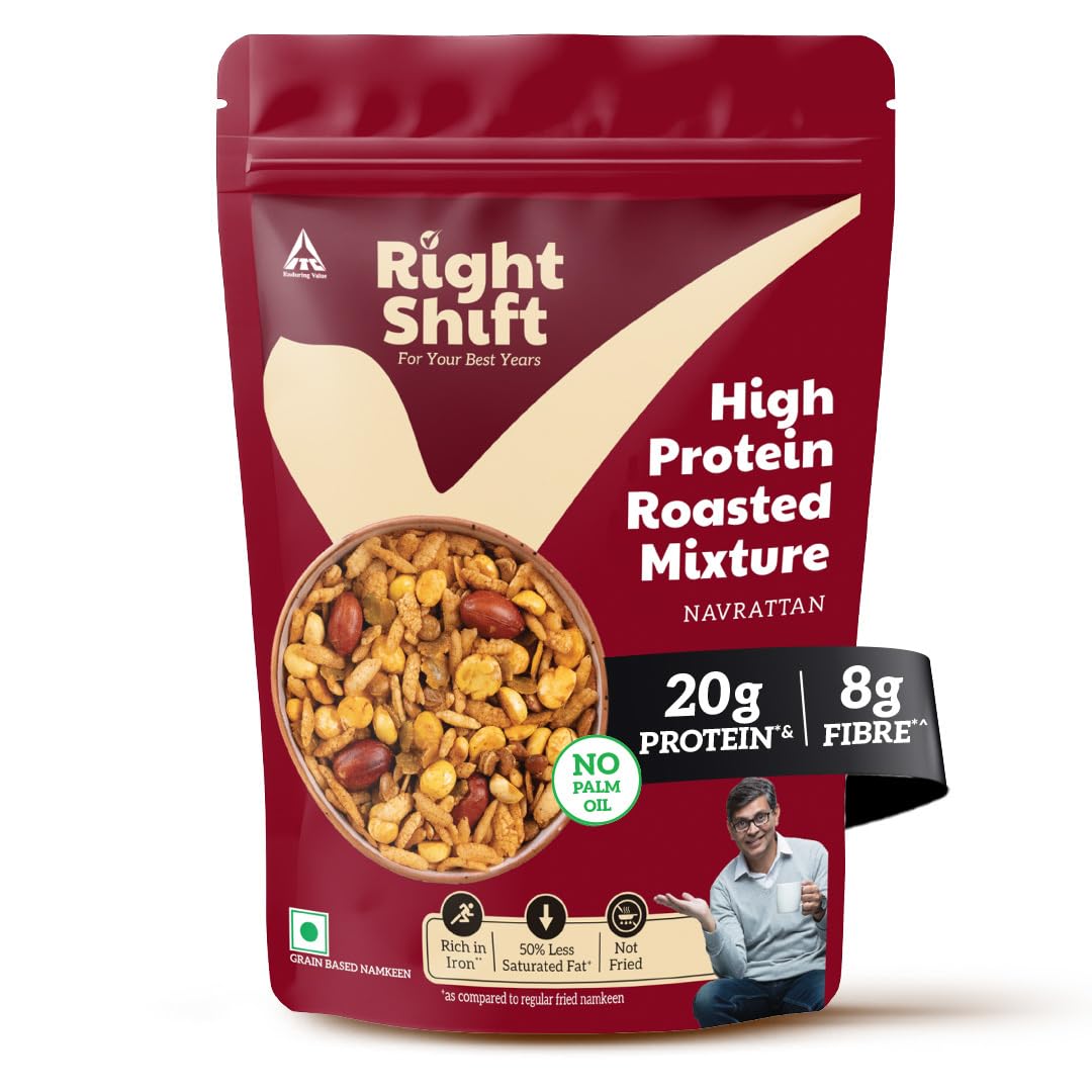 Right Shift High Protein Roasted Mix, Navrattan, No Palm Oil, 20g Protein, Not Fried, 6g Fibre, 50% Less Sat Fat, No Added Flavours, Artificial Flavours or Trans Fat, 250g