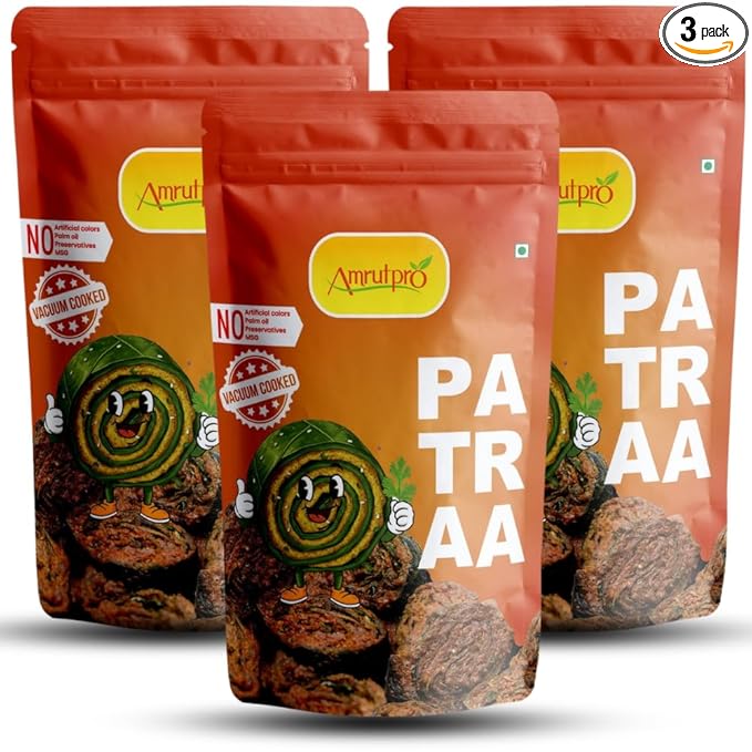 AmrutPro Patra | 3 Pack Combo | Vacuum Cooked Traditional Snack | Crispy Texture | No Palm Oil | No Artificial Colours | No Preservatives