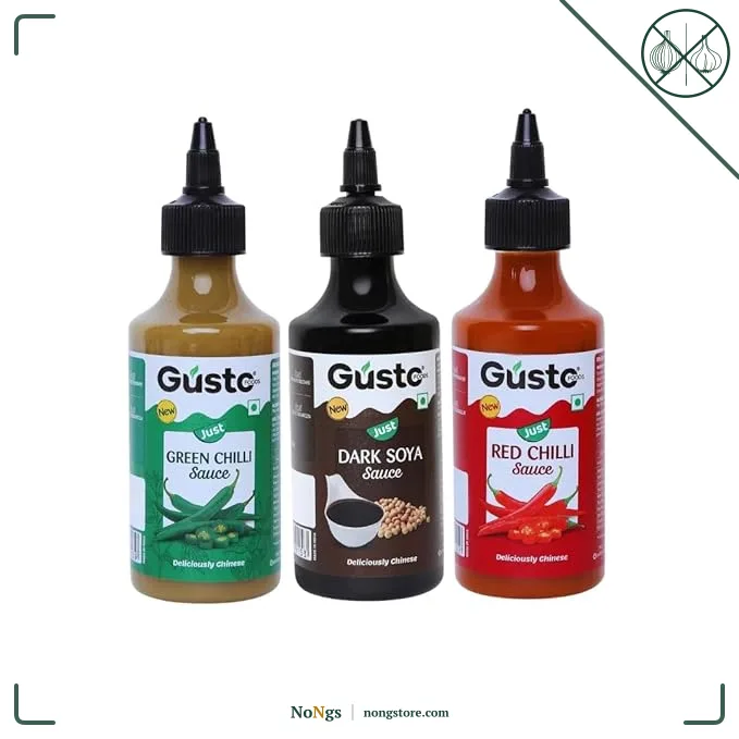 Gusto Foods Chinese Sauces Combo | Red Chilli 200gm + Green Chilli 190gm + Soya Sauce 210gm | Asian Sauces Combo | Ideal for Fried Rice, Noodles, Paneer & Vegetables | No chopping or Prep needed