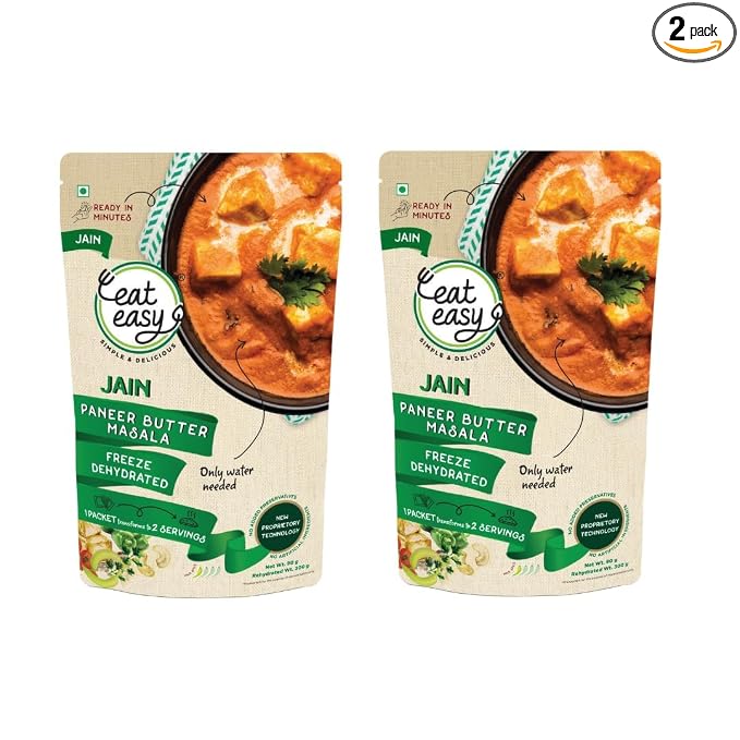 Eat Easy Ready To Eat Jain Paneer Butter Masala, 80gm of 1 Pack, Instant Food, Indian Meal, Travel Food, No Preservatives, No Added Artificial Colours & Flavours, Just Add Water and Cook (Pack of 2)