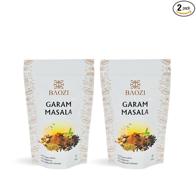 BAOZI Garam Masala - No Onion, No Garlic | Authentic Indian Spice Blend for Rich & Aromatic Curries, Gravies & Sabjis | Perfect for Everyday Cooking | Pack of 2 (100g x 2)