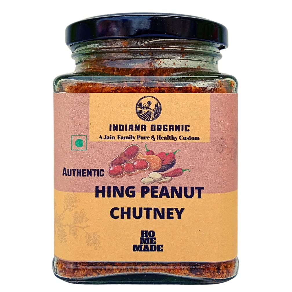 Indiana Organic Hing Peanut Chutney, Hand Pounded Hing Peanut Chutney | Shenga Chatni - 150 gram | No Onion & Garlic