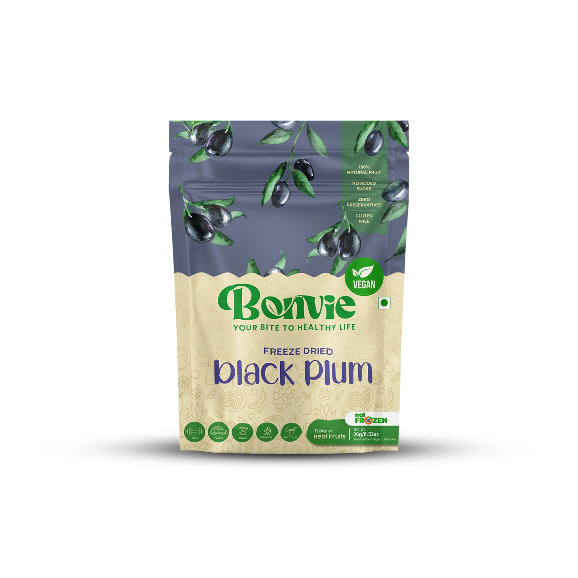 Bonvie Freeze Dried Black Jamun Chips 20g | Real Fruit Crispy Bites | No Added Sugar | No Preservatives | Vegan | Gluten Free | Natural Sweet & Crunchy Healthy Snack